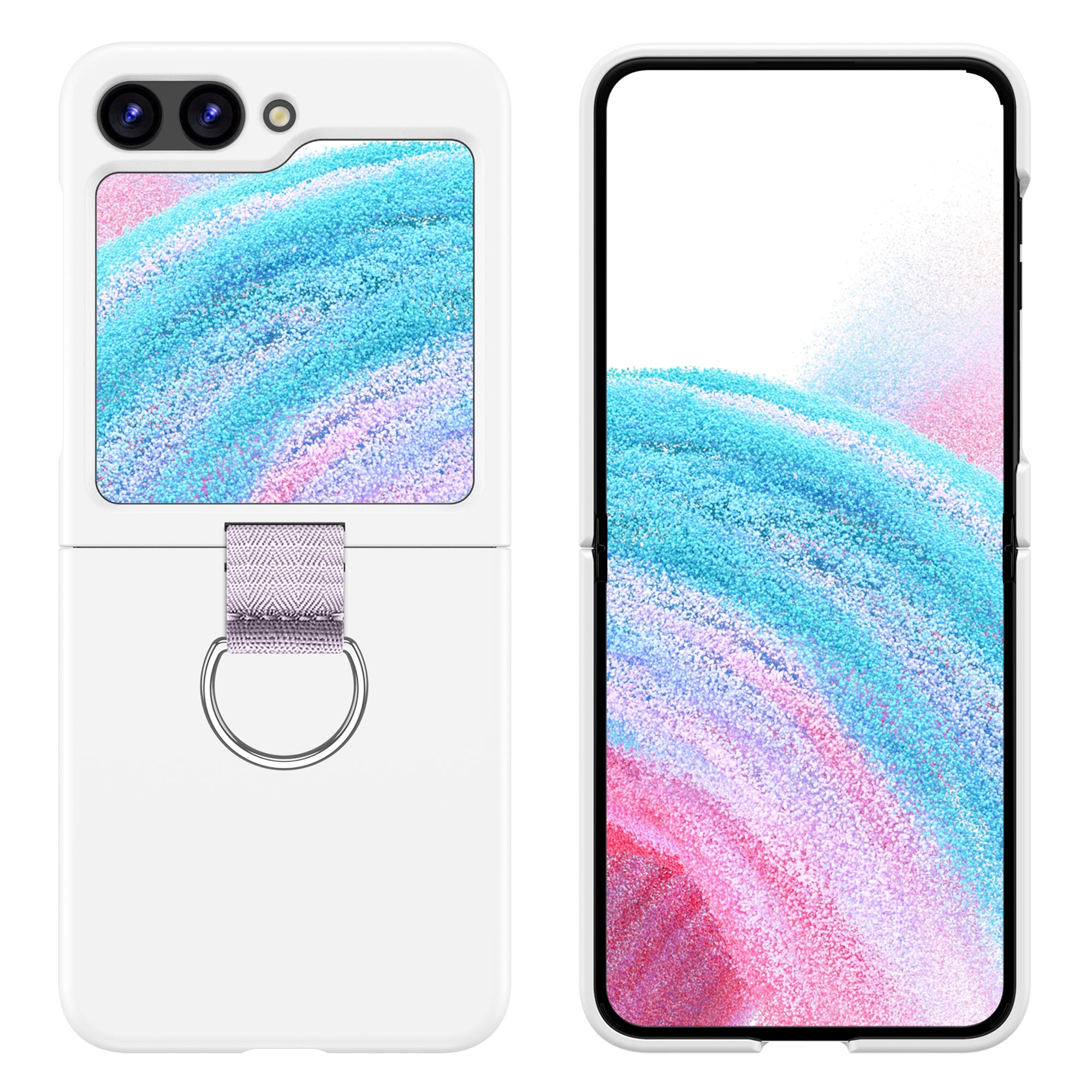 Uniqkart for Samsung Galaxy Z Flip5 5G Hard PC Phone Case Anti-scratch Cover with D-Shape Ring Holder - White Uniqkart for Samsung Galaxy Z Flip5 5G Hard PC Phone Case Anti-scratch Cover with D-Shape Ring Holder - White